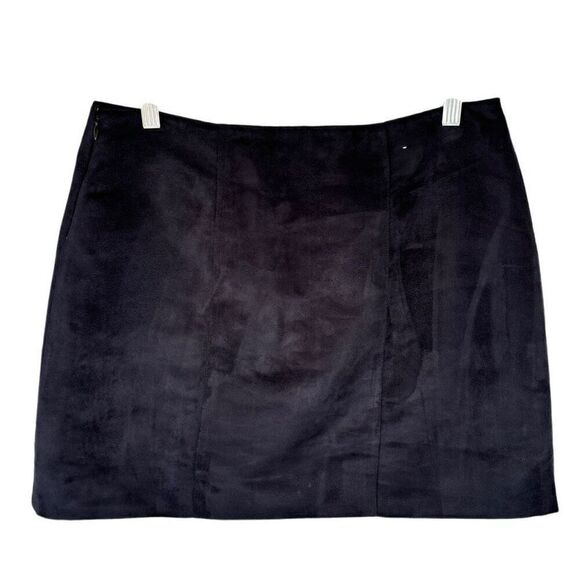 Gap Navy Blue Faux Suede Mini Skirt Silver Button Pleated Hidden Zip Size 6 Soft - Picture 4 of 8